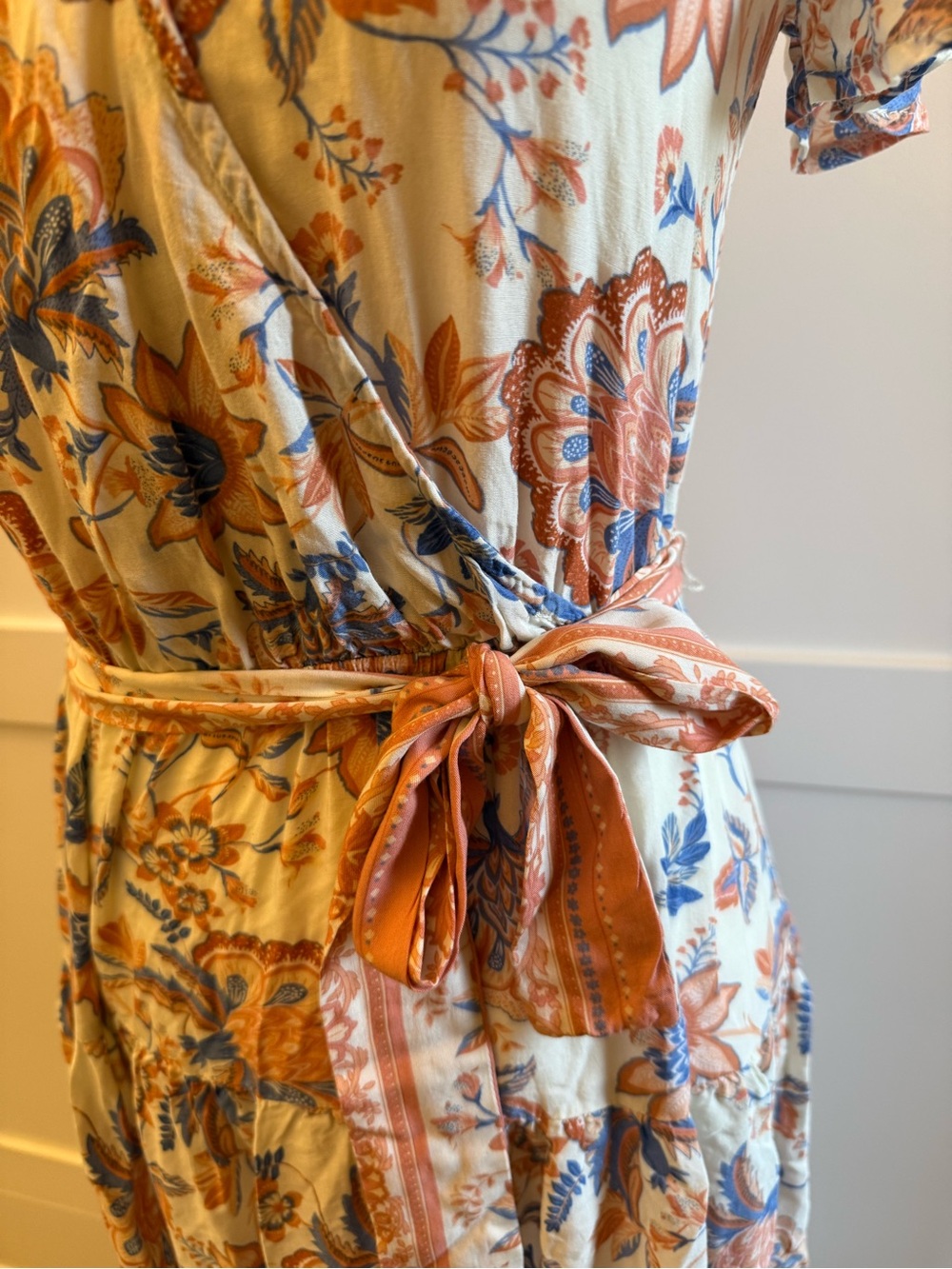Boho Wrap Maxi Dress Floral Tie Waist Cottagecore Festival Midi Size M - Picture 4 of 8
